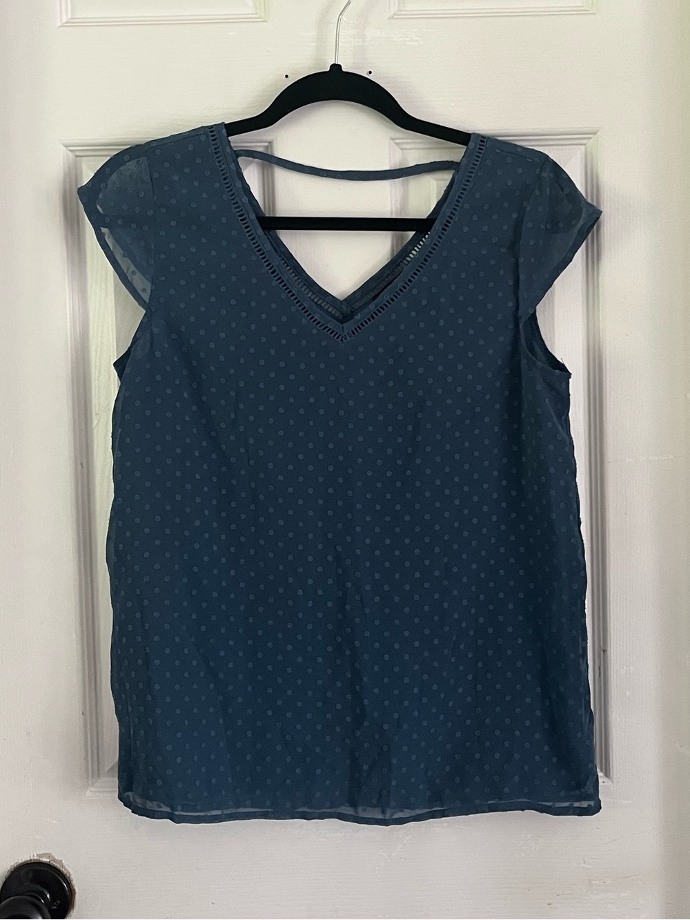 Women’s Blue V-Neck Cap Sleeve Top
